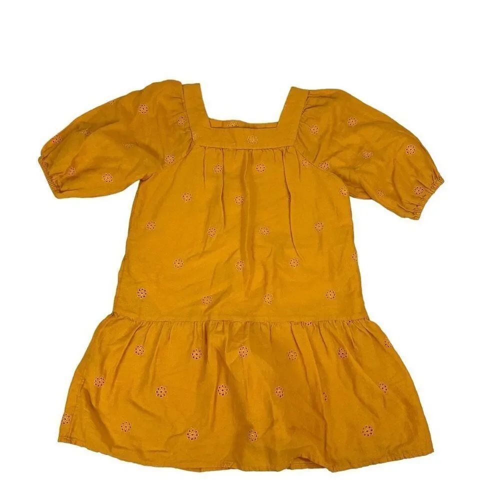 Cat & Jack Girls Eyelet Woven Short Sleeve Dress Size 6/6X Mustard